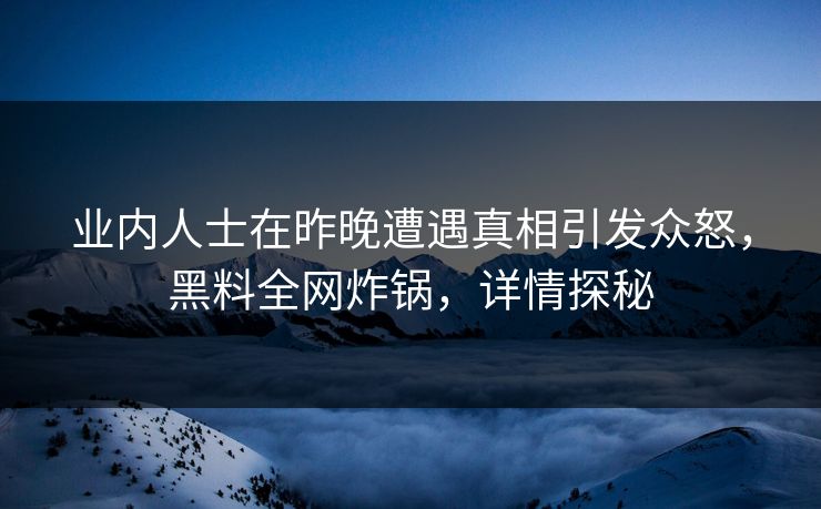 业内人士在昨晚遭遇真相引发众怒，黑料全网炸锅，详情探秘
